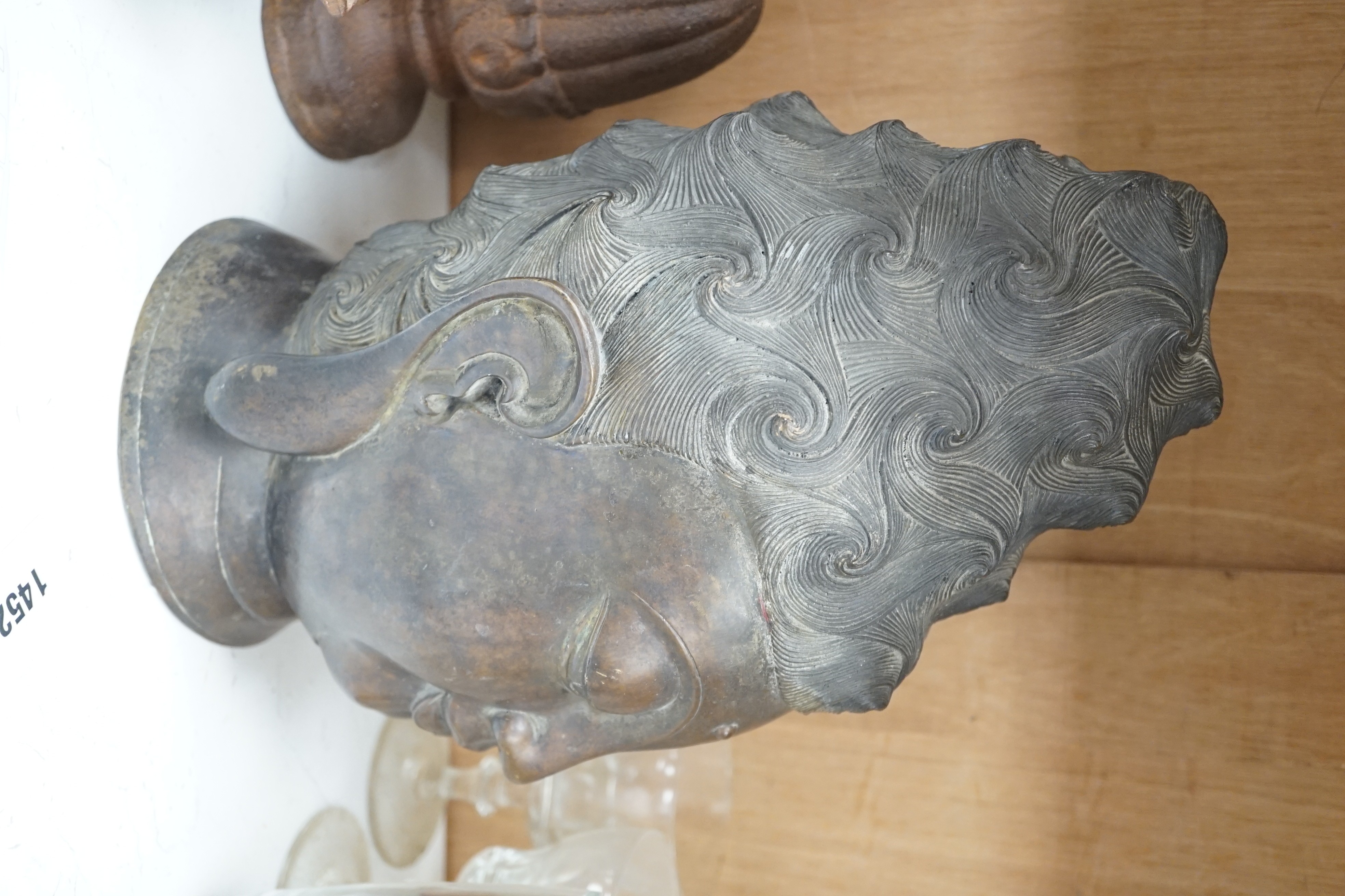 A Chinese bronze head of Buddha, 34cm